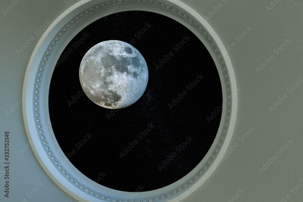 Wall mural space tourism, a view from a spaceship (3d rendering.this image elements furnished by nasa)