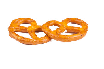 Salt pretzels isolated on white background.Copy space