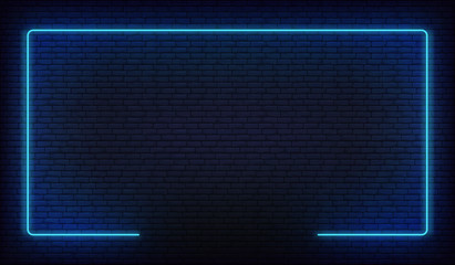 Neon border frame. Blue neon glowing background - obrazy, fototapety, plakaty