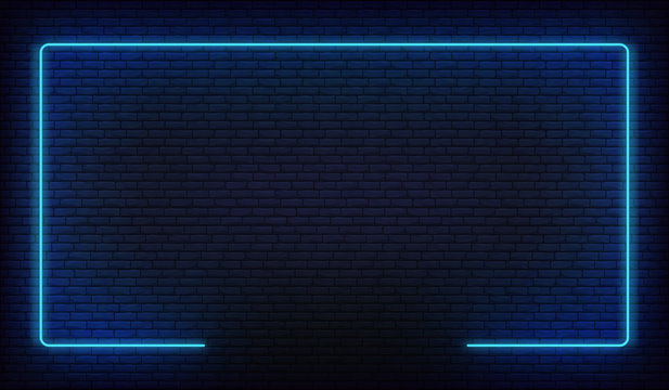 Neon border frame. Blue neon glowing background