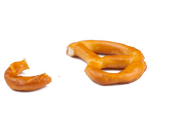 Salt pretzels isolated on white background.Copy space