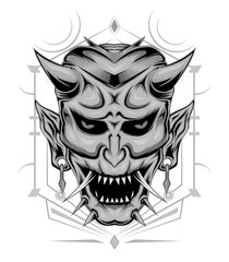 JAPANESE GHOST. Gangster emblem, label, print, badge skull.