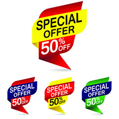 Special Offer tag banners in various colours Vector Illustration.