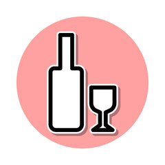 A bottle of wine with a glass sticker icon. Simple thin line, outline vector of web icons for ui and ux, website or mobile application