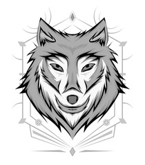 Ornamental Black Wolf. Illustration for textile prints, tattoo, web and graphic design
