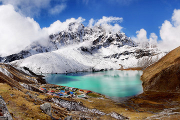 Himalayas Nepal, high mountains and glacier lake in Sagarmatha National Park