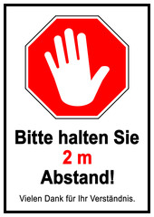 ds68 DiskretionSchild - deutsch: Bitte halten Sie 2 m Abstand. -  Stop Corona. Kunden Wartebereich - Poster DIN A2 A3 A4 - xxl g9364