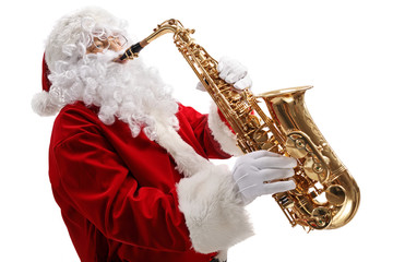 Santa claus playing a saxophone