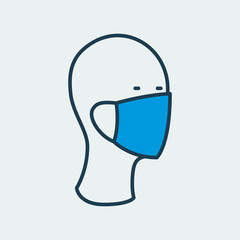 Vector icon of a person wearing mask and keeping distance during a quarantine. It represents a concept of medical protection, isolation, health safety and virus quarantine