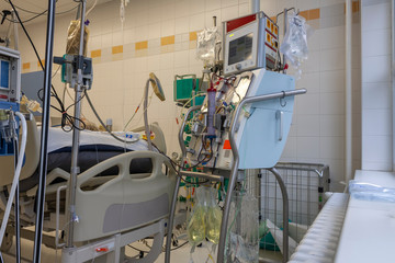 Dialysis machine in ICU in hospital,  a place where can be treated patients with pneumonia caused by coronavirus covid 19.