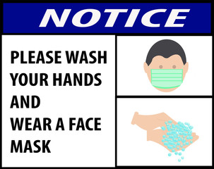 mandatory sign,Washing hands and wear a mask, notice for wash your hands or a warning banner for washing hands.