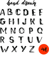 Set of hand drawn grunge letters alphabet. English uppercase scratched font. Vector black ink lettering design. 