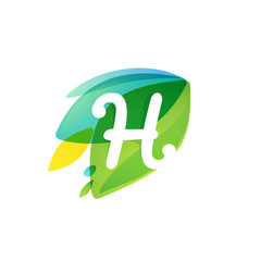 Letter H logo in dynamic leaves intersection shape.