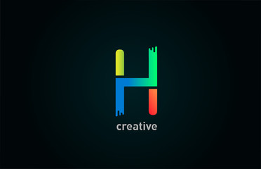 H colored alphabet letter logo design icon in blue green orange color for company and business