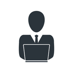 Business man, freelancer working on laptop, computer vector. Work at home in on-line, illustration. 