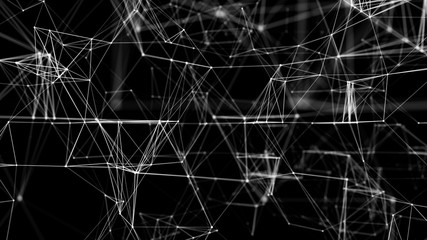 Network of bright connected dots and lines. Digital plexus of glowing lines and dots. Abstract background. 3D rendering.