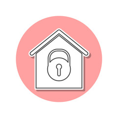 House under lock and key sticker icon. Simple thin line, outline vector of web icons for ui and ux, website or mobile application