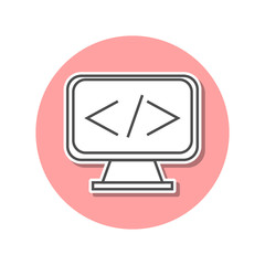 Monitor equation sticker icon. Simple thin line, outline vector of web icons for ui and ux, website or mobile application