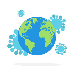 Fight covid-19 corona virus. Planet earth in danger of coronavirus. Viruses attack people around the world. The concept of the fight against viruses and infections. Modern vector illustration.