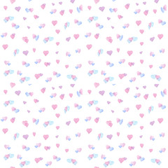 Seamless colorful pink hearts pattern. Hand drawn watercolor illustration on white background
