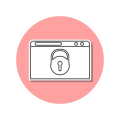 Browser under lock and key sticker icon. Simple thin line, outline vector of web icons for ui and ux, website or mobile application