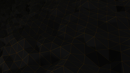 Minimal black and gold Abstract black background..Triangles texture running waves. 3d illustration, render.