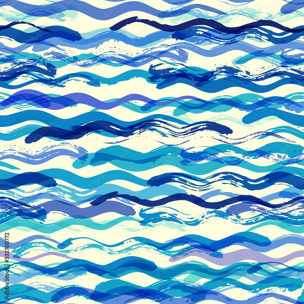 Poster seamless pattern. blue sea pattern and hand draw lines in marine style. vector illustration.