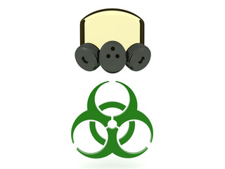 3D Rendering of gas mask and biohazard logo