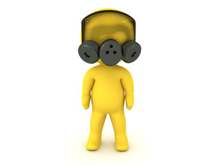 3D Character wearing hazmat suit with gas mask