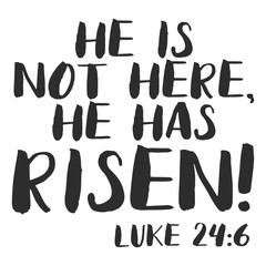 Hand drawn He has Risen, Luke 24 6 text on white background. Biblical background. New Testament.