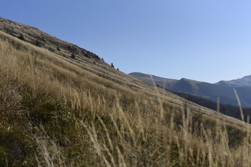 Bieszczady Mountain park with top view in high sun