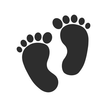 Child pair of footprint sign icon. Toddler barefoot symbol. Baby's first steps. Graphic design element.