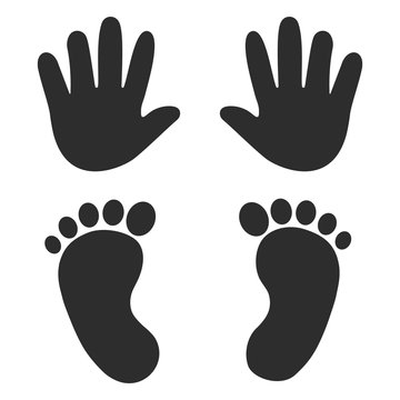 Baby's footprints and handprints, icon. Abstract concept. Flat design.