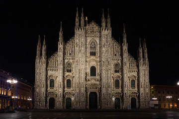 Duomo di Milano Cathedral in Duomo Square at night. (Piazza del Duomo). Milan, Italy