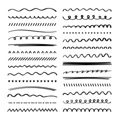 Fototapeta premium Hand drawn collection set of underline strokes in marker brush doodle style. Doodle design elements. Vector graphic design