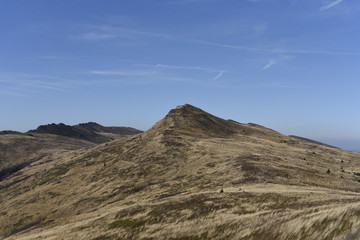 Bieszczady Mountain park with top view in high sun