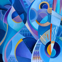Modern abstract painting on a musical theme, hand painted, colourfull