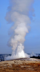 Fototapeta na wymiar Old Faithful geyser eruption in Yellowstone National Park USA