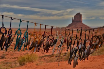 lined up dream catchers in the desert in the usa