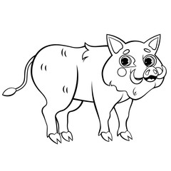 Cute cartoon wild boar vector coloring page outline. Happy hog. Coloring book of forest animals for kids. Isolated on white background