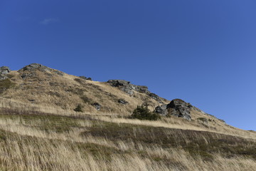 Bieszczady Mountain park with top view in high sun