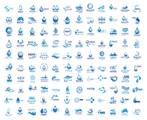 Fototapeta na wymiar Water Splash Vector And Drop Logo Set - Isolated On White. Vector Collection Of Flat Water Splash and Drop Logo. Icons For Droplet, Water Wave, Rain, Raindrop, Company Logo And Bubble Design