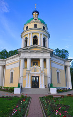 Fototapeta na wymiar Church of St. Nicholas the Wonderworker in the village of Grebnevo, Moscow Region. Russia