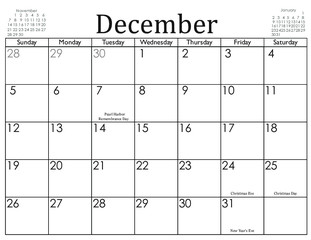 2021 monthly calendar black & white with American and European Holidays	V4