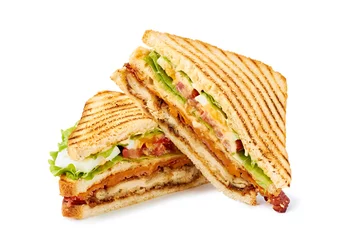 Foto auf Acrylglas Snack Zwei Hälften Club Sandwich auf Weiß