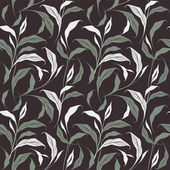 Seamless pattern with spathiphyllum flowers and leafes - 332768781