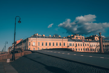 Street of the historical center of St. Petersburg. An empty city without people. City in quarantine