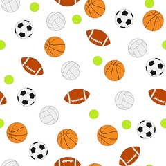 Seamless sports balls, pattern. Vector drawing, eps10.