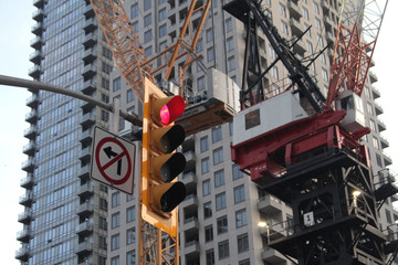 Construction with Crane In Downtown, City, Building, Streetlight