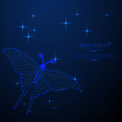 Abstract butterfly in the space, low poly style design